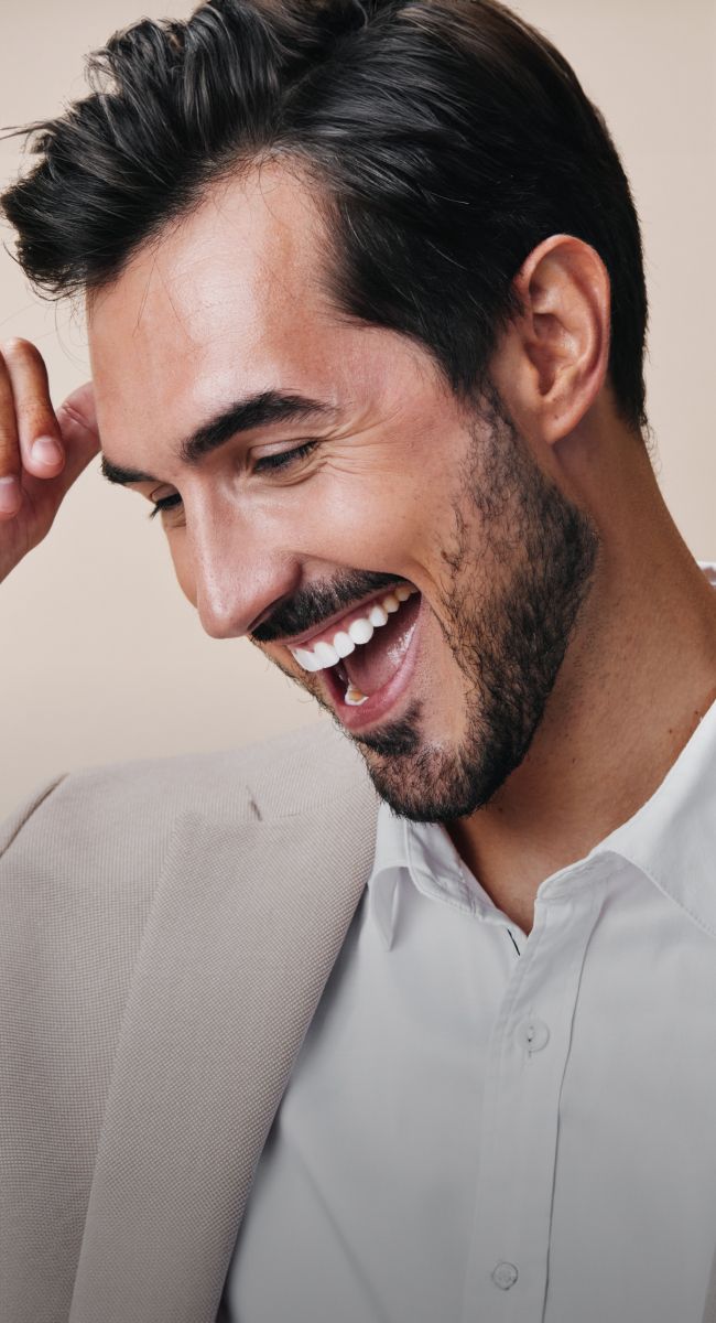 woodland hills hair restoration model smiling