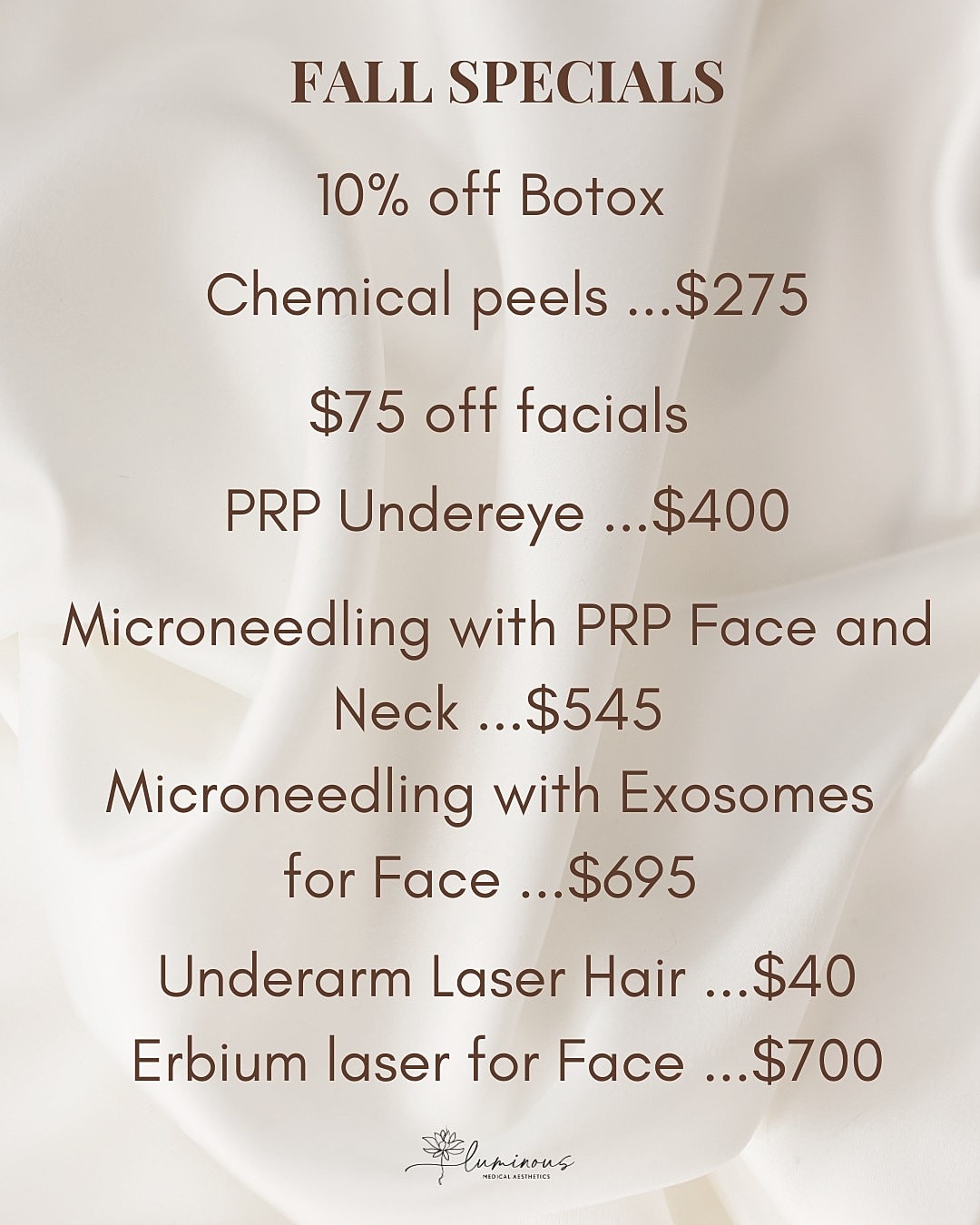 Fall specials for cosmetic treatments and discounts.